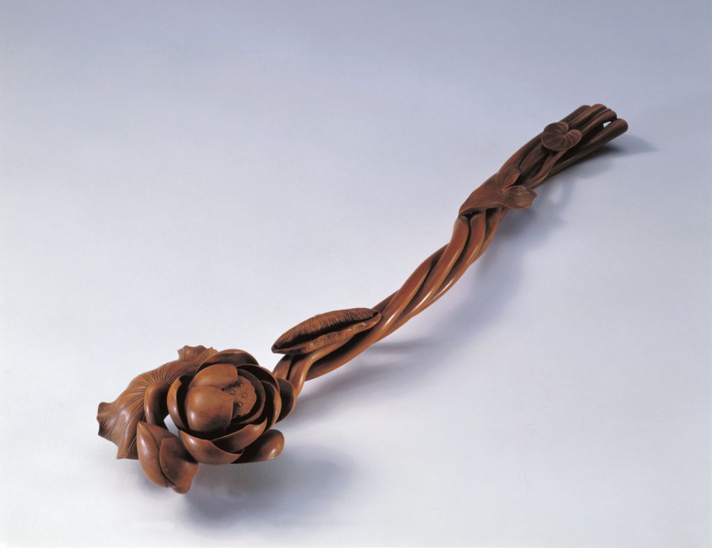 中国美術 黄楊木 柘植 刻 如意 仏教 法具 全長20.5cm(K-HA493) 【公式